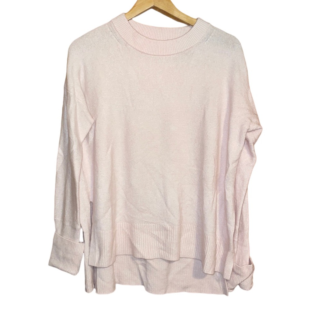 •LOU & GREY•LIGHT PINK CREWNECK KNIT RIB HEM LINES WOOL BLEND SWEATER  MEDIUM